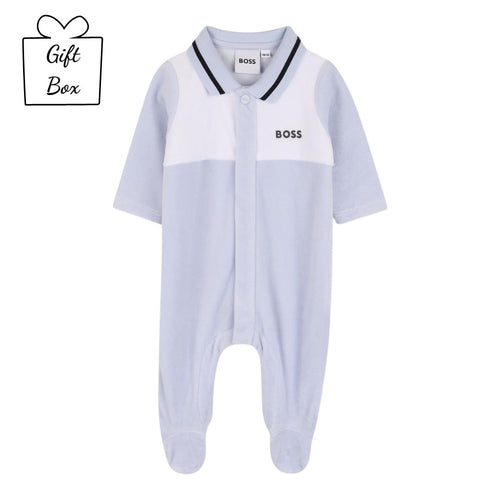 PRE ORDER - Pale Blue Velour Babygrow