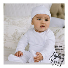Load image into Gallery viewer, White Embroidered Teddy Babygrow &amp; Hat
