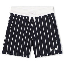 Load image into Gallery viewer, Navy &amp; White Striped Sweat Shorts