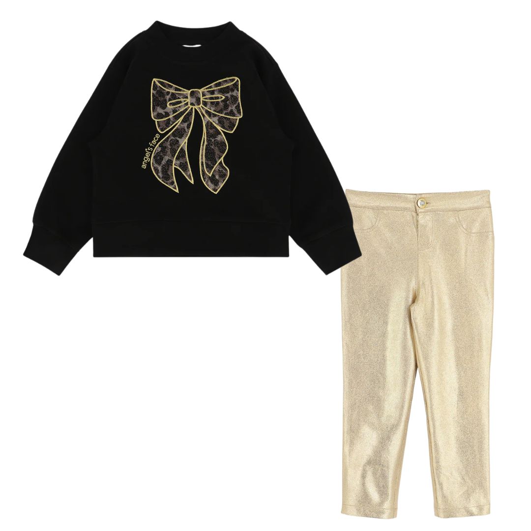 Black & Gold Metallic Legging Set