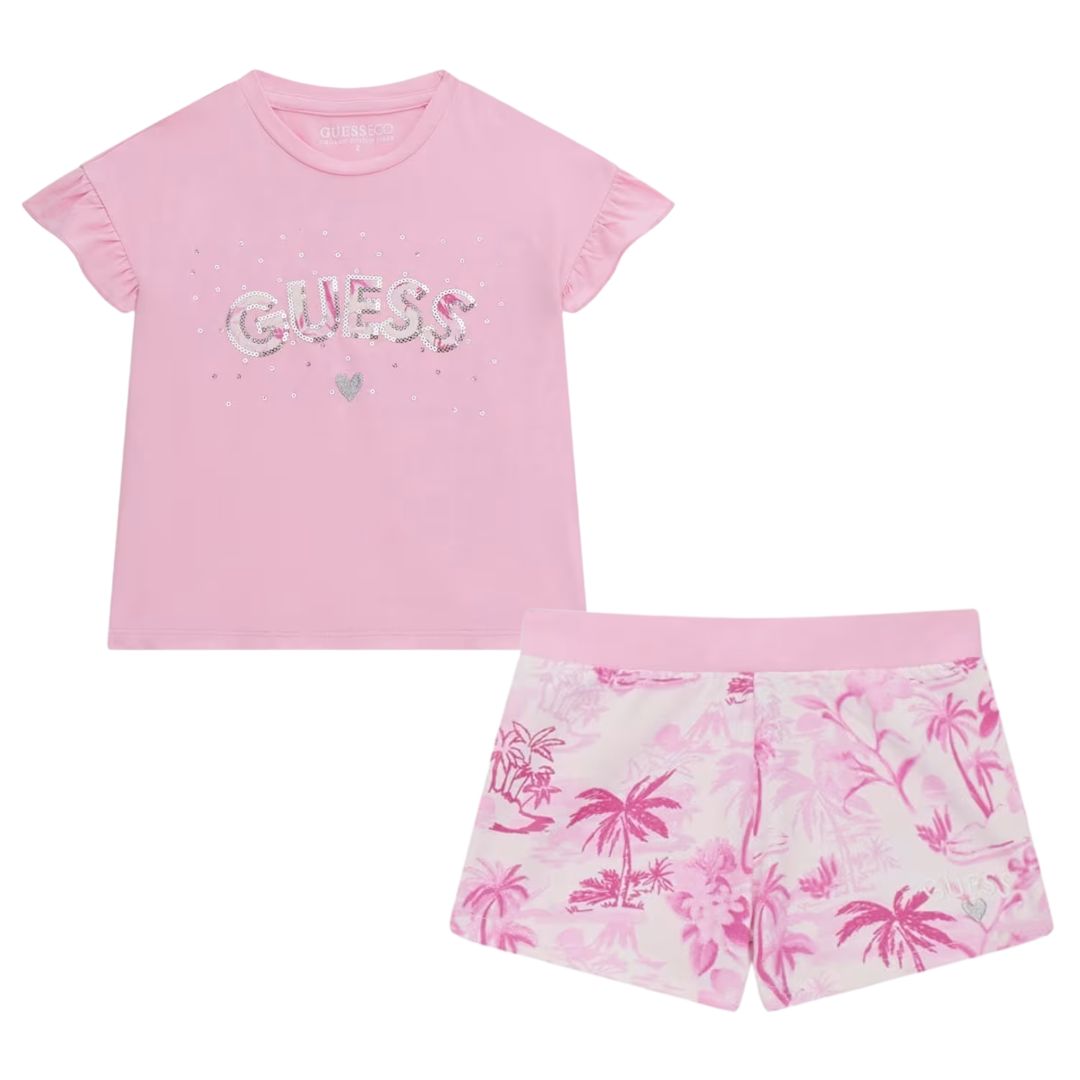 Pink Palm Shorts & T-Shirt Set