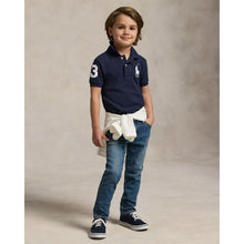 Load image into Gallery viewer, Navy &amp; White Large Pony Polo Shirt