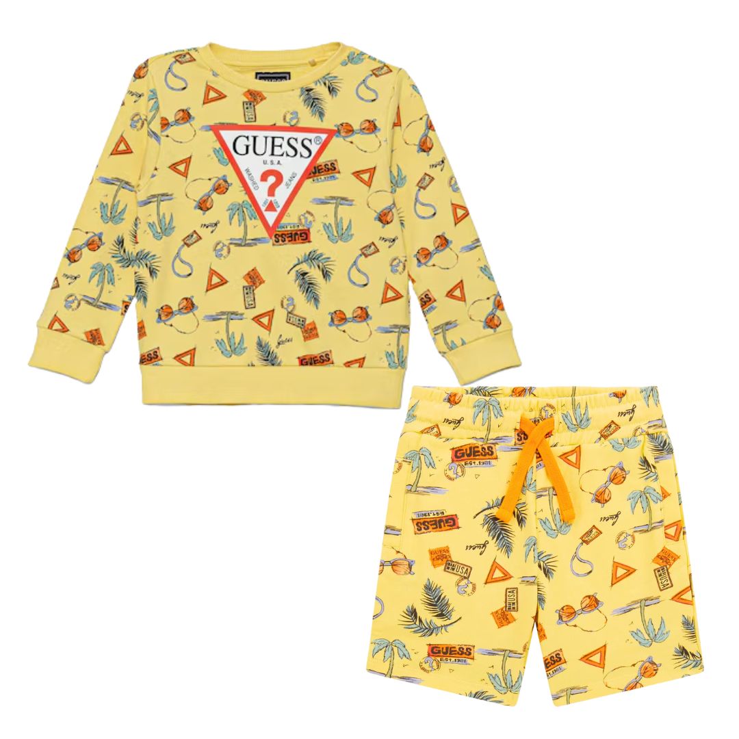 Yellow Palm Print Sweat Top & Shorts