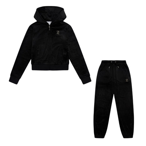 Black Slim Leg Glitter & Diamante Logo Tracksuit