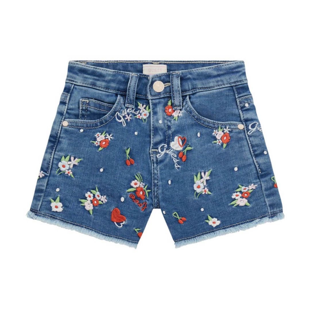 Denim Floral Embroidered Shorts