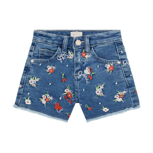 Denim Floral Embroidered Shorts