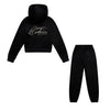 Black Slim Leg Glitter & Diamante Logo Tracksuit
