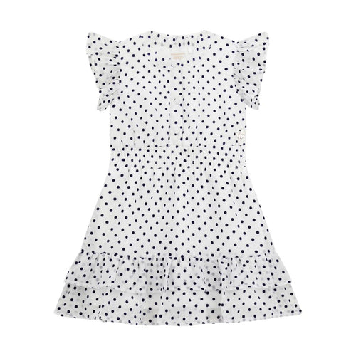 White & Navy Chiffon Polka Dot Dress