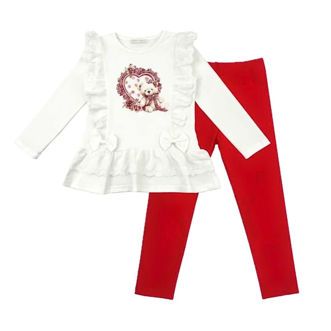Red & Ivory Teddy Legging Set