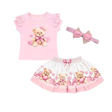 Load image into Gallery viewer, Pink Teddy &amp; Hearts Skirt Set &amp; Headband