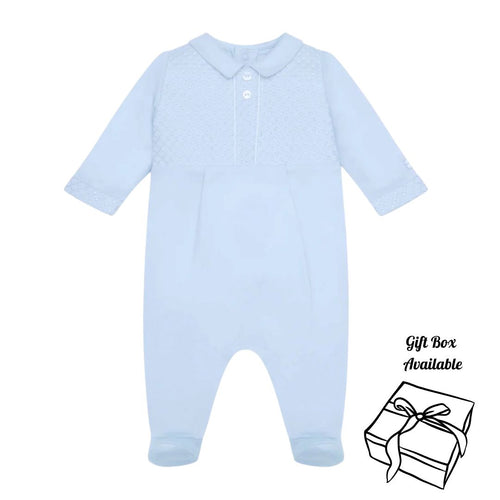 Pale Blue Chain Stitch Babygrow