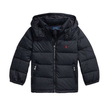 Load image into Gallery viewer, Young Boys Black Hooded Down Jacket
