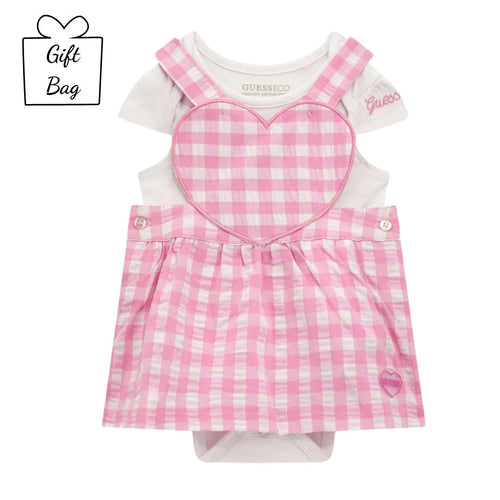 Pink & White Dungaree Dress & Bodysuit