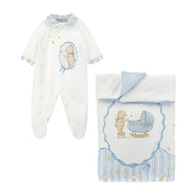 Load image into Gallery viewer, Ivory &amp; Blue Teddy Babygrow &amp; Blanket