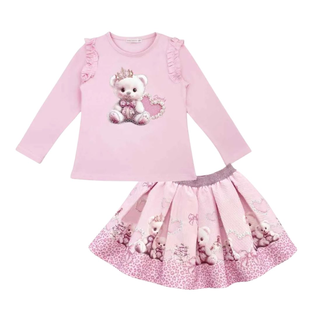 Pink Teddy Skirt Set