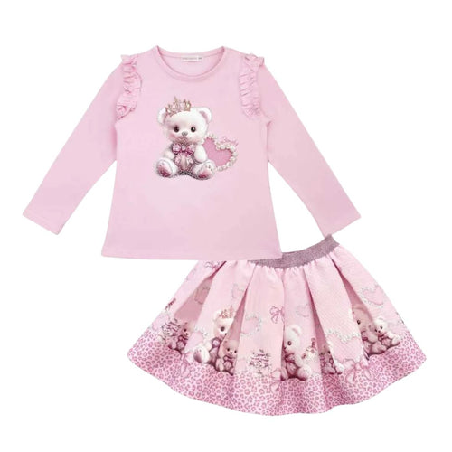 Pink Teddy Skirt Set