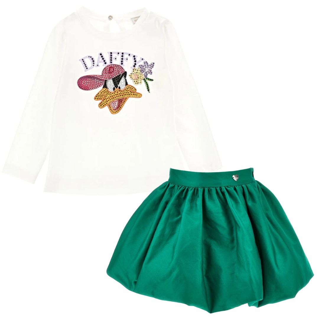 Monnalisa - Green Balloon Skirt & Rhinestone 'Daffy Duck' Top