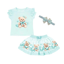 Load image into Gallery viewer, Mint Teddy &amp; Hearts Skirt Set &amp; Headband