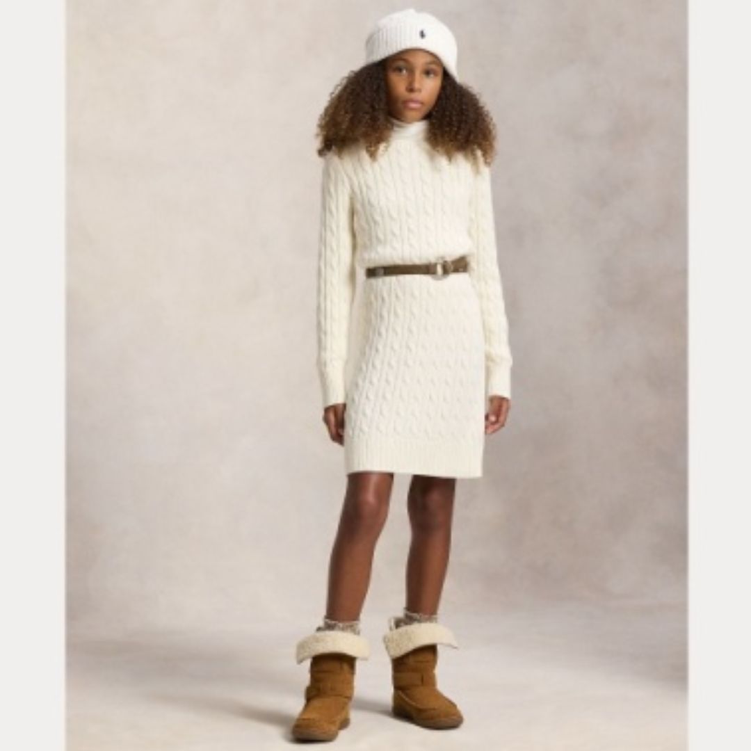 PRE ORDER - Girls Cream Cable Knit Dress