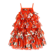 Load image into Gallery viewer, Deep Orange Foil Print Ruffle Dress