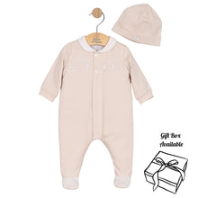 Load image into Gallery viewer, Unisex Beige Embroidered Babygrow &amp; Hat