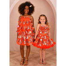 Load image into Gallery viewer, Deep Orange Foil Print Ruffle Dress