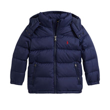 Load image into Gallery viewer, PRE ORDER - Young Boys Navy Hooded Down Jacket