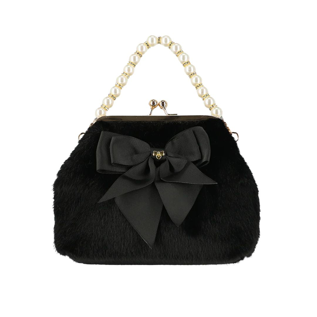 Black Faux Fur & Pearl 