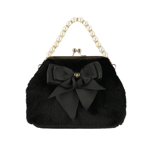 Black Faux Fur & Pearl 