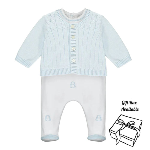 White & Blue Babygrow & Cardigan Set