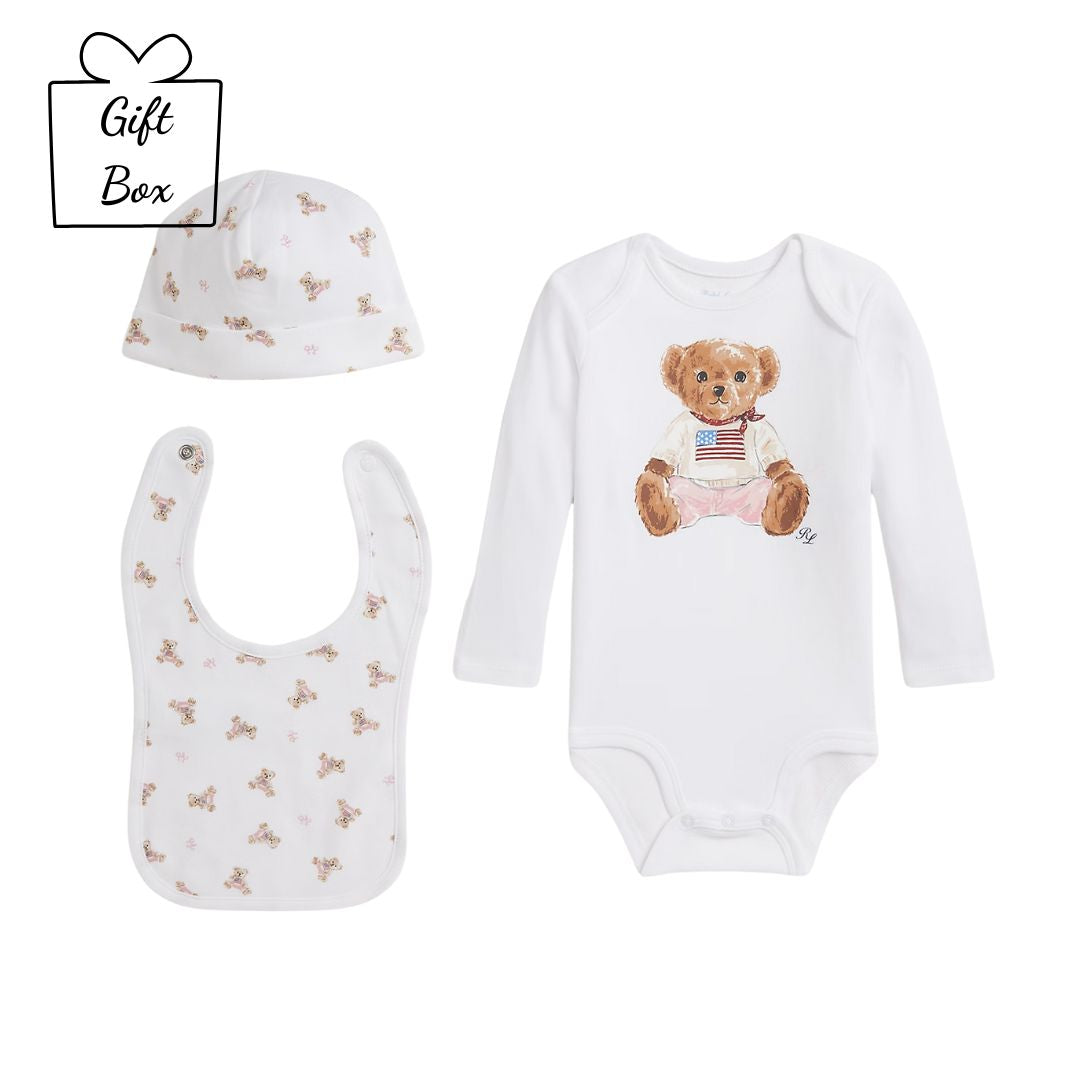 PRE ORDER - Babies Ivory & Pink Polo Bear Gift Set