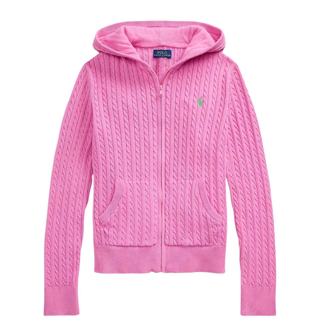 RALPH LAUREN Girls Pink Cable Knit Hooded Cardigan – Village Kids