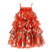 Load image into Gallery viewer, Deep Orange Foil Print Ruffle Dress