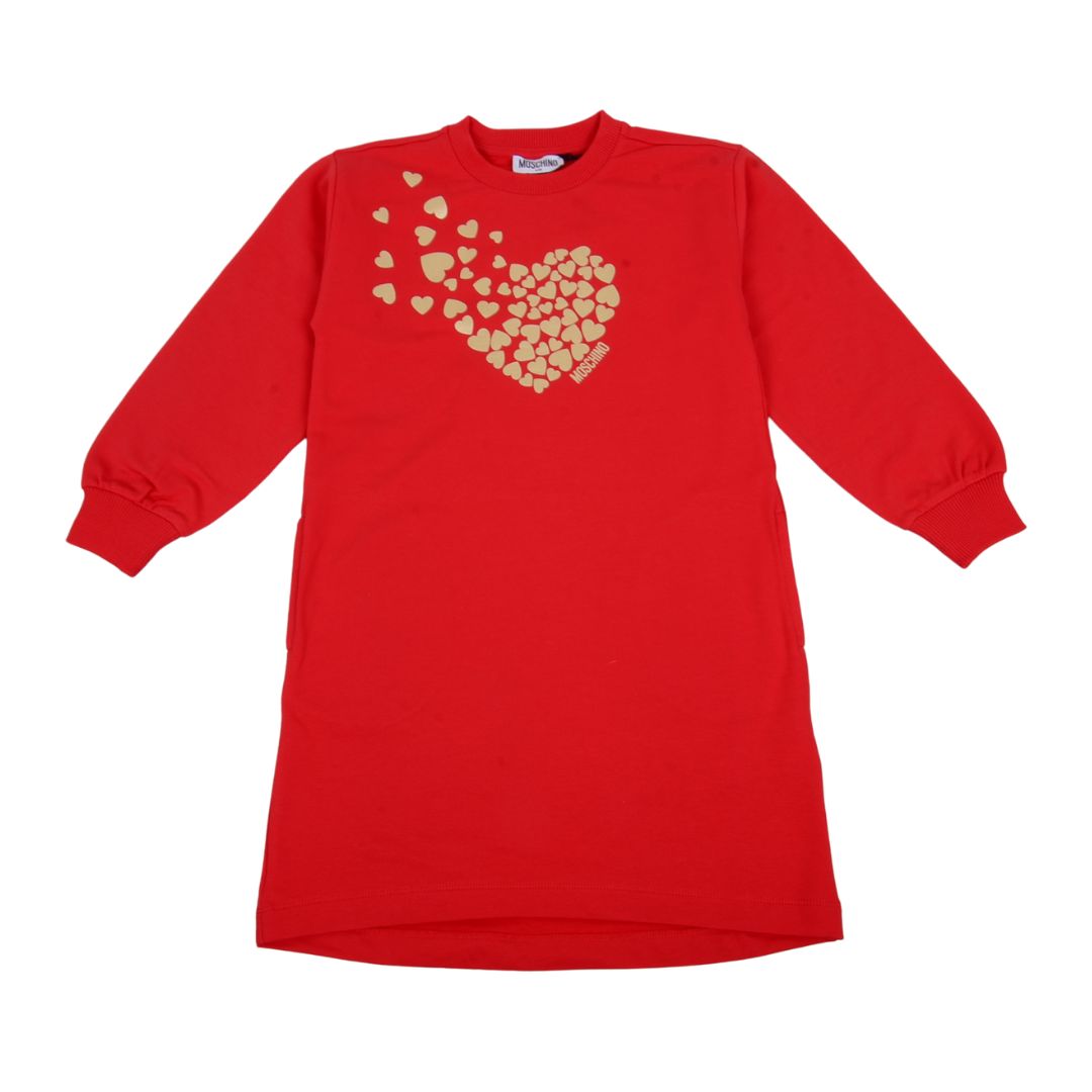 Moschino - Red & Gold Heart Sweat Dress Village Kids Moschino - Red & Gold Heart Sweat Dress Village Kids