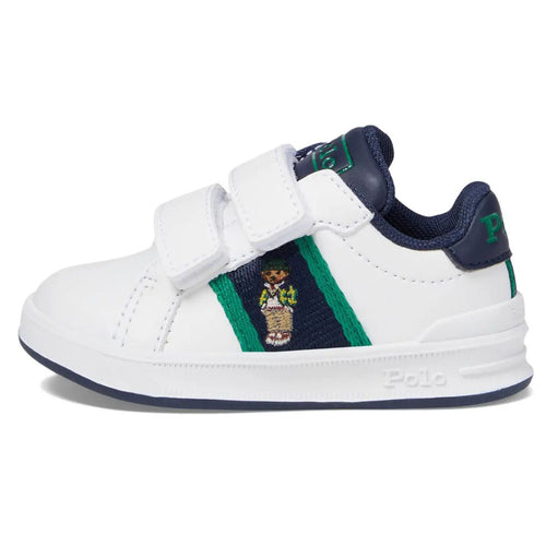 White & Navy Bear 'Heritage' Velcro Trainers