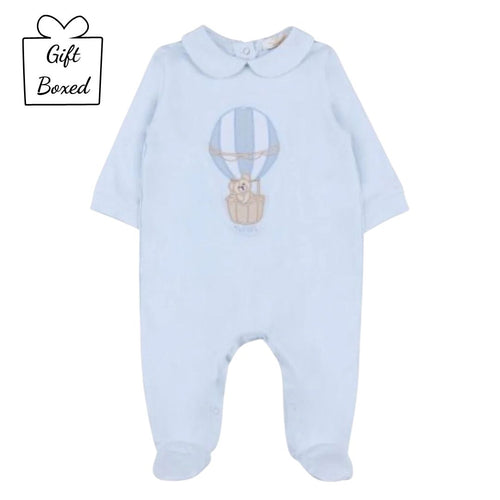 Pale Blue Hot Air Balloon Babygrow With Collar