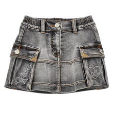 Load image into Gallery viewer, Grey Denim Rhinestone Skirt