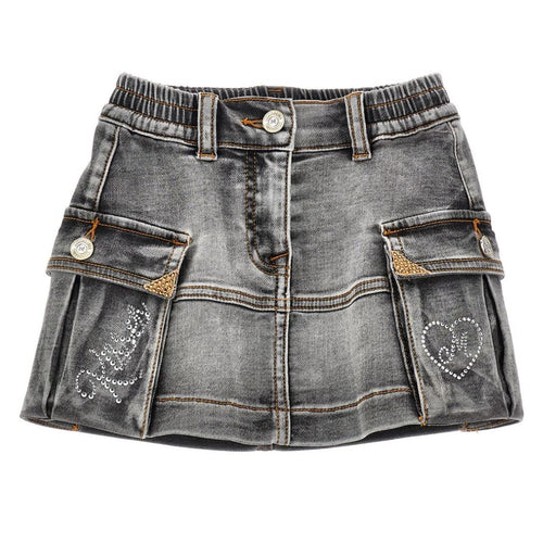 Grey Denim Rhinestone Skirt