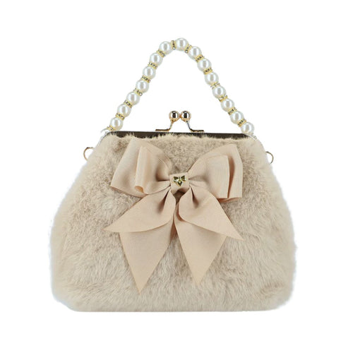 Beige Faux Fur & Pearl 