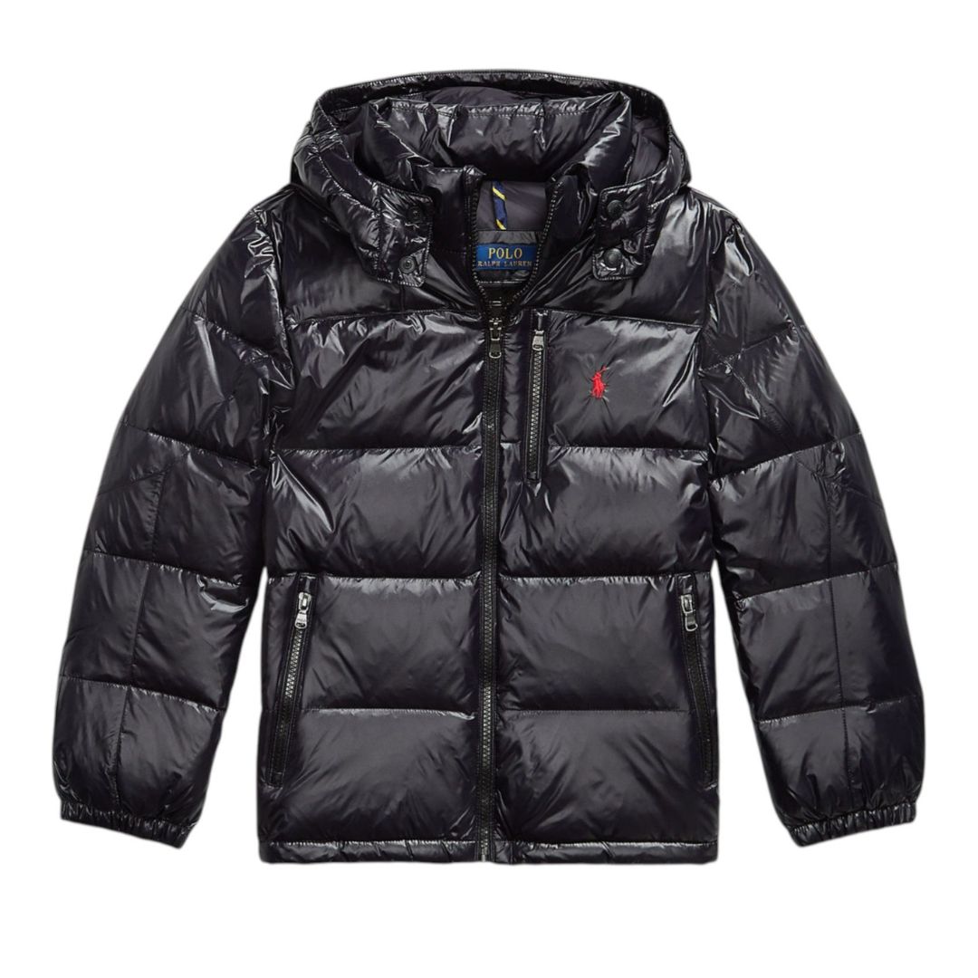 RALPH LAUREN Boys Black Glossed Hooded Puffer – Village Kids