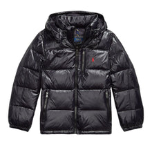 Load image into Gallery viewer, PRE ORDER - Boys Black Glossed Hooded Puffer