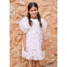 Load image into Gallery viewer, White &amp; Pink 3D Flower Dress