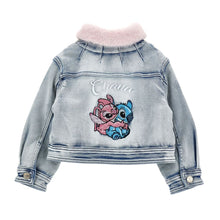 Load image into Gallery viewer, PRE ORDER - Blue Denim &quot;Stitch&quot; Rhinestone &amp; Fur Jacket