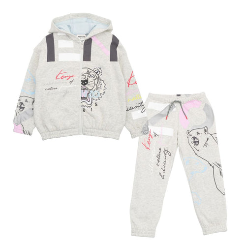 Girls Grey Printed Tracksuit