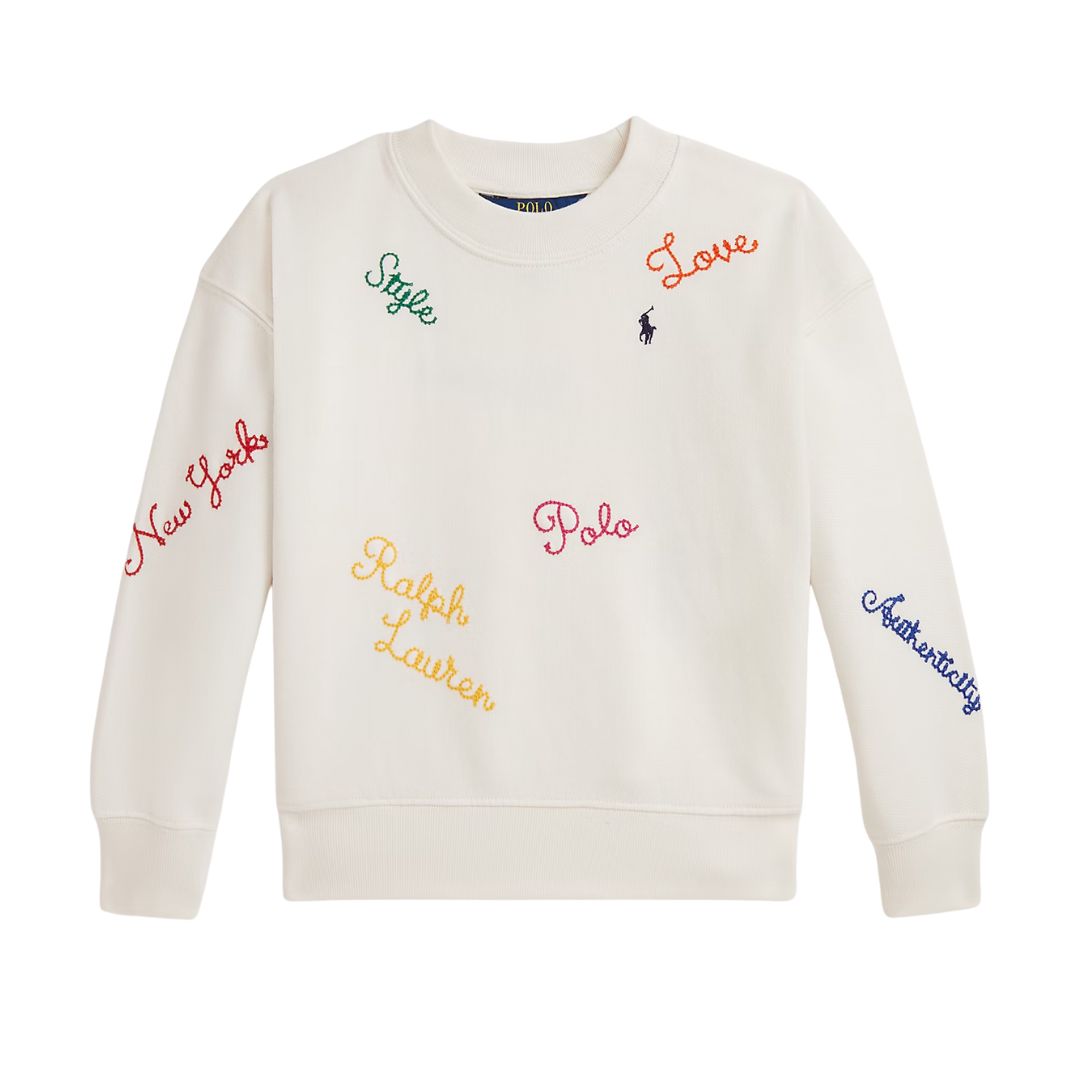 Girls Ivory Embroidered Sweat Top