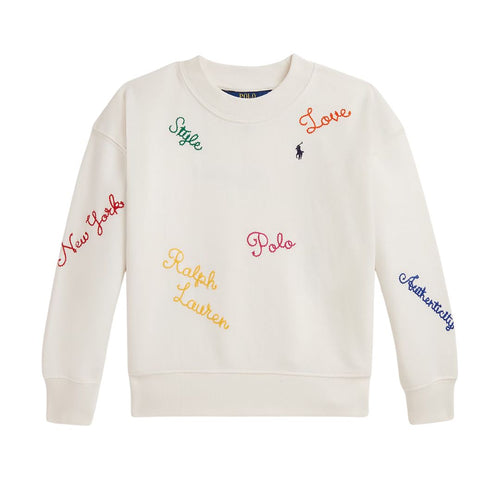Girls Ivory Embroidered Sweat Top