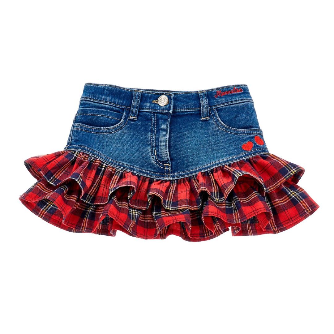 PRE ORDER - Red Tartan Denim Skirt