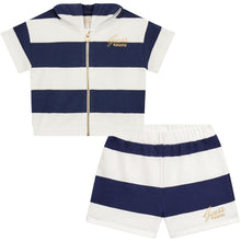 Load image into Gallery viewer, White &amp; Navy Striped Short Set