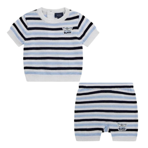 Babies Blue & White Knitted Shorts Set