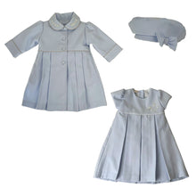 Load image into Gallery viewer, Pale Blue Embroidered Pleat Dress, Coat &amp; Hat